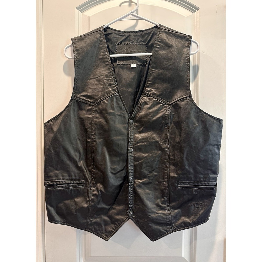 Vintage Camel Cigs Embroidered Men's Leather Vest Sz L